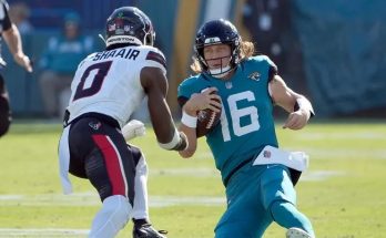 Houston Texans linebacker Azeez Al-Shaair was ejected after he hit Jacksonville Jaguars quarterback Trevor Lawrence in the head and neck area on Sunday.